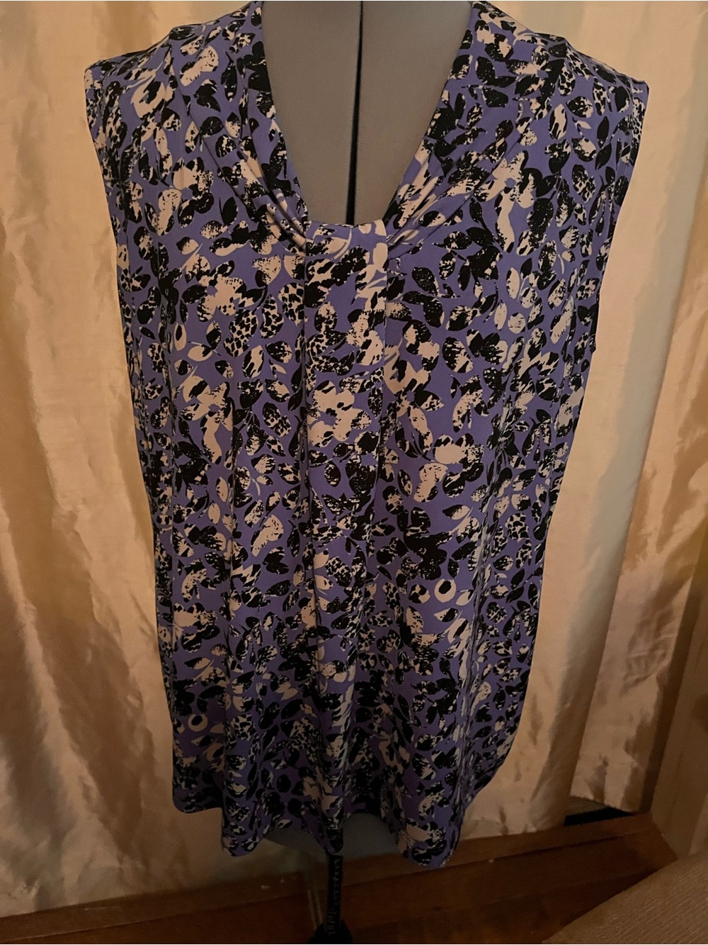 Dana Buchman Blue Animal Print Blouse with Black & Cream Spots